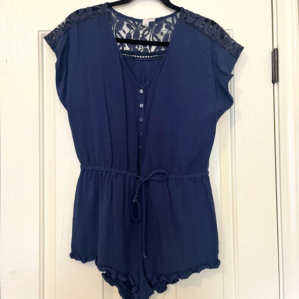 Blue Floral Lace Romper